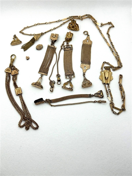 (10) Group of Gold Filled Watch Fobs and Chains