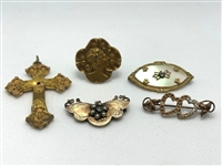 (5) Gold Filled Victorian Mourning Brooches