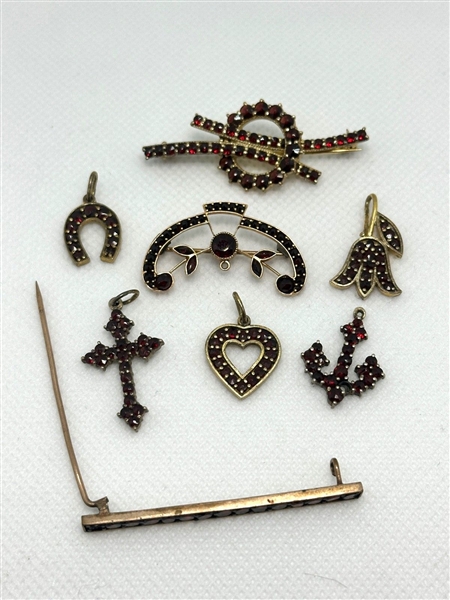 Group of Garnet Cluster Mourning Jewelry
