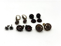 (5) Pairs Garnet Cluster Earrings