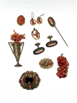 Group of Victorian Coral Jewelry Set in Gold Filled