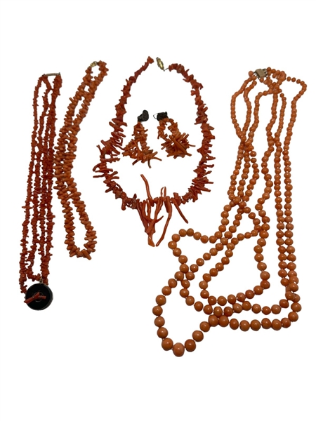 (4) Victorian Coral Necklaces and Earrings