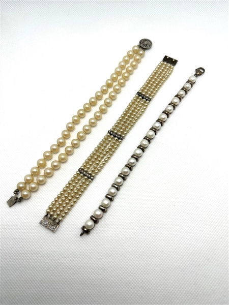 (3) Sterling Silver and Pearl Bracelets