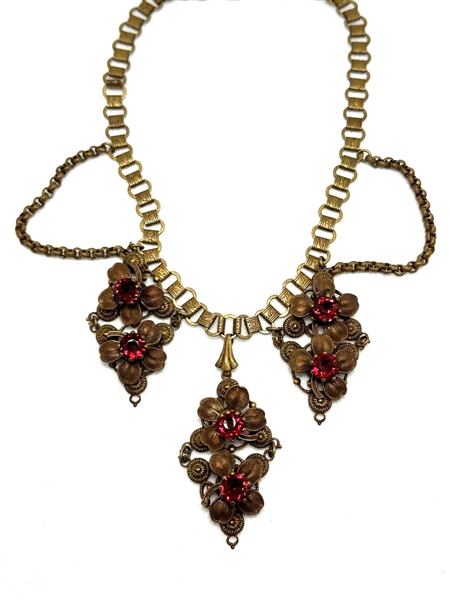 Victorian Mourning Brass Fancy Statement Necklace