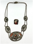 Silver Filigree and Coral Statement Necklace