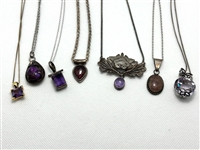 (7) Sterling Silver and Amethyst Pendant Necklaces