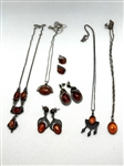 Group of Amber Sterling Silver Jewelry