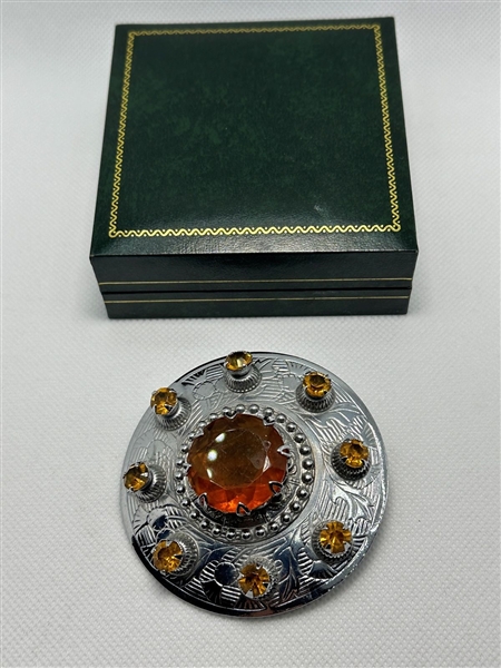 Large Statement Lorre Brooch With Amber Citrine Colored Stone