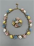 Crown Trifari Enameled Flower Choker and Brooch