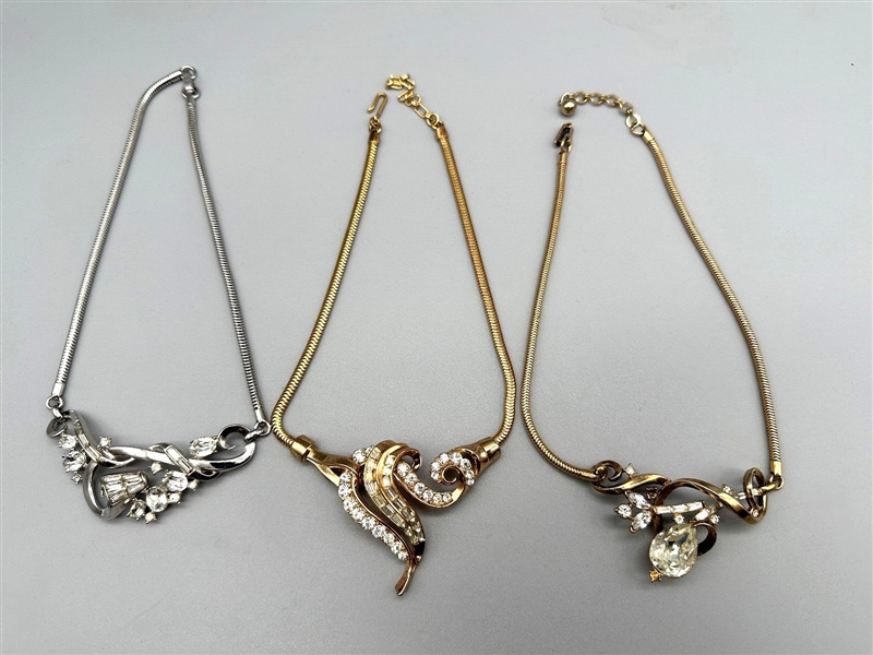 (3) Crown Trifari Chokers with Statement Drop Centers