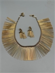 Mid Century Modern Gold Tone Fringe Cleopatra Bibb Necklace and Earrings