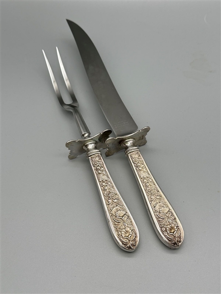 Sterling Silver Handled Stieff Carving Fork and Knife Set