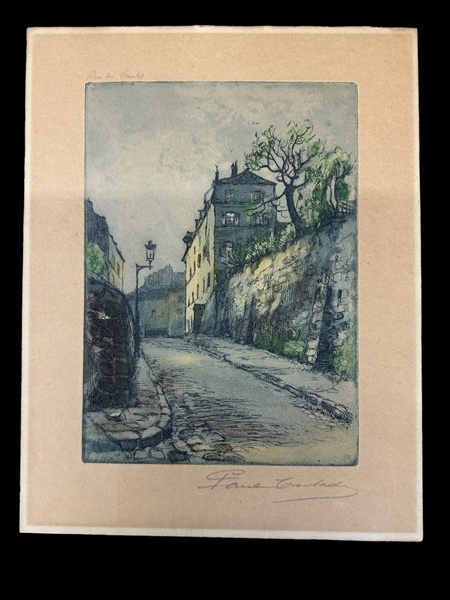 Paul Trelade "Rue de Lourdes" Hand Tinted Etching