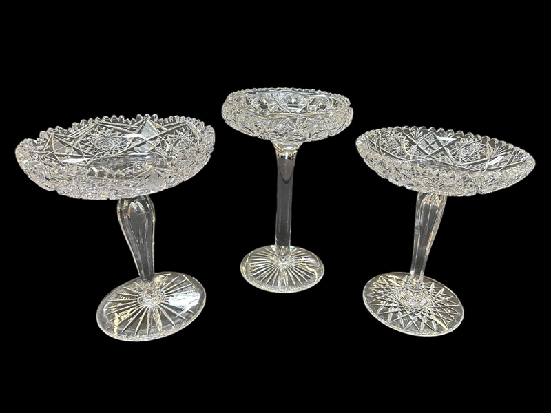 (3) American Brilliant Cut Glass Compotes