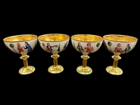 (4) Hand Painted Lamm Dresden Gold Wash Bowl Sherbet Cups