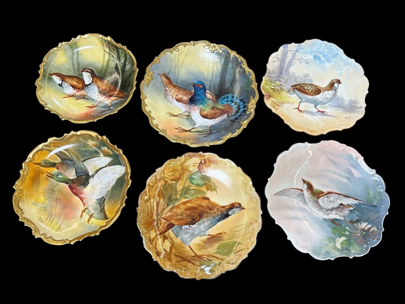 (6) Ruffled Edge Hand Painted Bird Portrait Plates