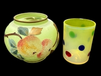 (2) Pieces of Glass; Coralene and Color Spot Glass