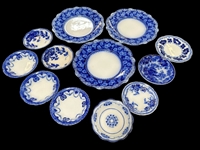Group of Flow Blue Plates and Bowls