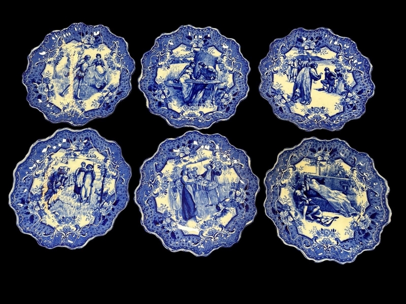 (6) Flow Blue Portrait Plates