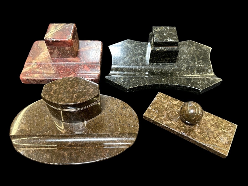 (4) Marble Desk Inkstands