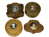 (4) Brass Ladies Dresser Boxes With Portraits