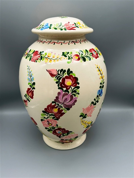 Hand Painted Lidded Floral Vase Pot