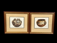 (2) Joyce Ritchie Storage Jar Watercolors "Zuni", "Kiua"