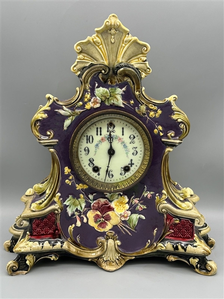 William Gilbert Porcelain Case Clock Hand Painted