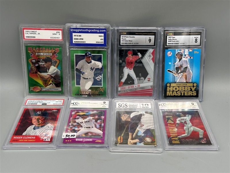 (8) Graded Baseball Cards: Ripken, Ohtani, Jeter, Clemens, Ramirez