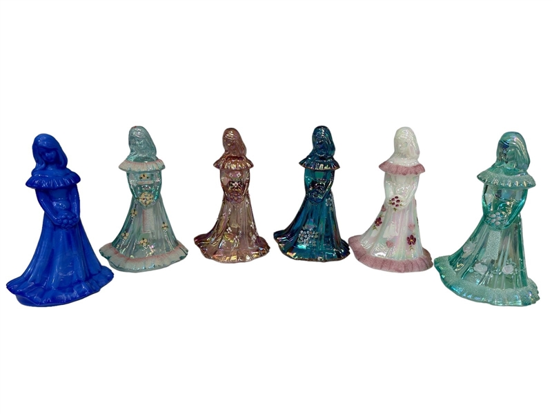 (6) Fenton Glass Hand Painted "The Bridesmaid" Figurines