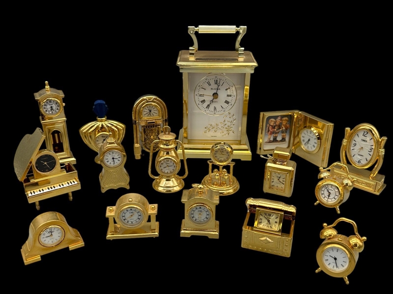 Group of Miniature Brass Clocks