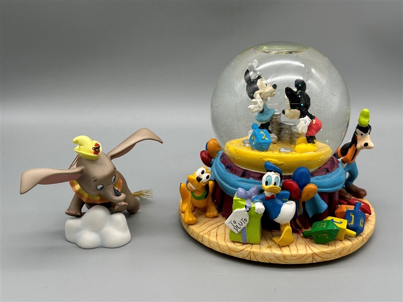 (2) Walt Dinsey World Items; Globe Music Box, Dumbo Ornament