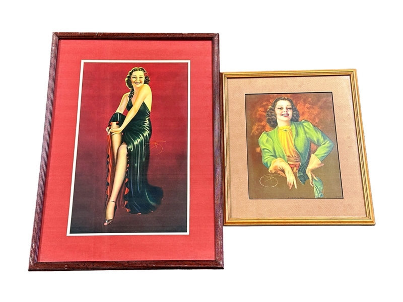 (2) Framed Litho Pinups Signed Billy Devross