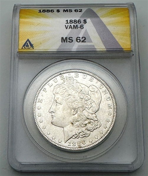 1886-P Morgan Silver Dollar Anacs MS 62 Vam-6