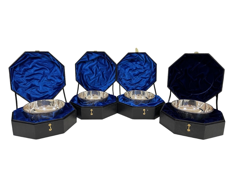 (4) Sterling Silver Bowls In Velvet Lined Presentation Cases by James Curtis Master Silversmith