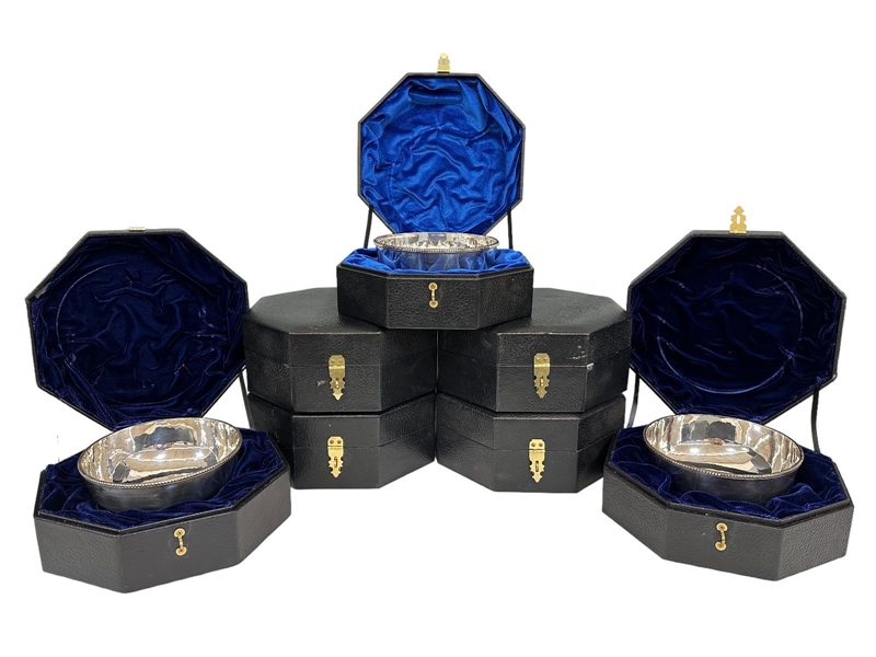 (7) Sterling Silver Bowls In Velvet Lined Presentation Cases by James Curtis Master Silversmith