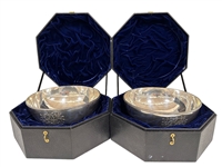 (2) Large Sterling Silver Bowls In Velvet Lined Presentation Cases by James Curtis Master Silversmith
