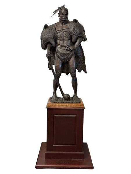 Jud Hartmann Monumental Bronze Susquehannock Iroquois Warrior on Pedestal