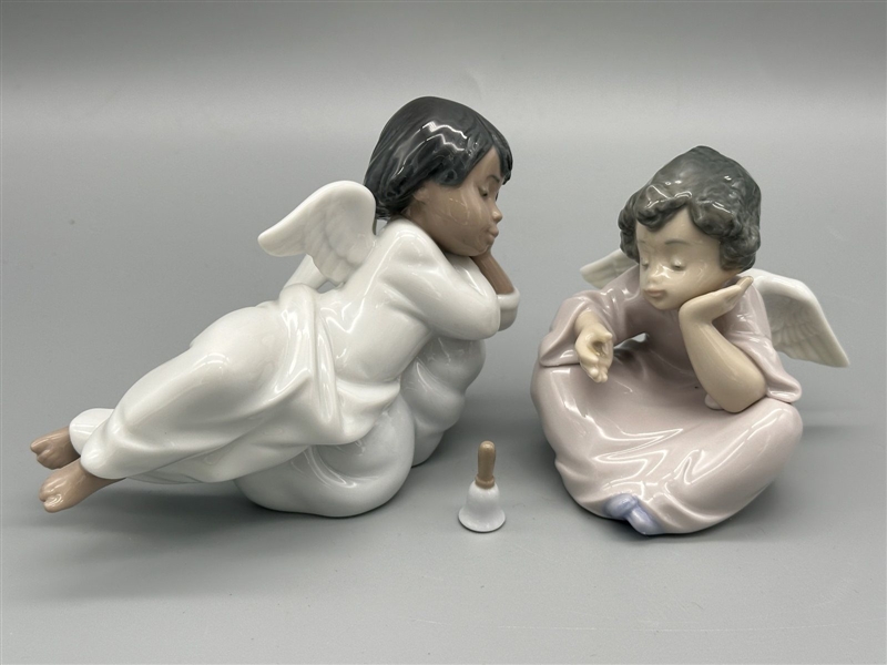 (2) Lladro Porcelain Figurines Black Legacy "Heavenly Dreamer and Chimes"