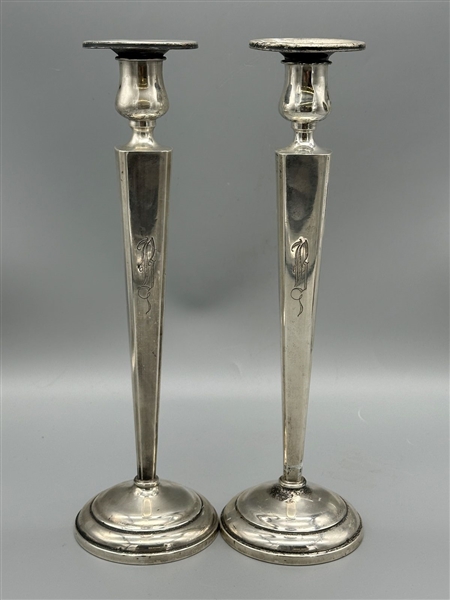 Sterling Silver Pair Weighted Candlesticks Richard M. Woods and Co. 