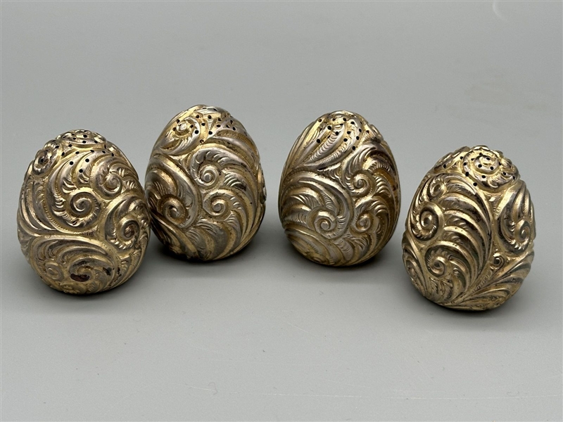 (4) Sterling Silver Gold Wash Egg Shaped Salt and Pepper Shakers S. Cottle and Co. 