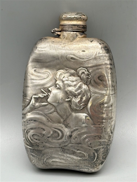 Sterling Silver Art Nouveau Hip Flask Unger Bros.