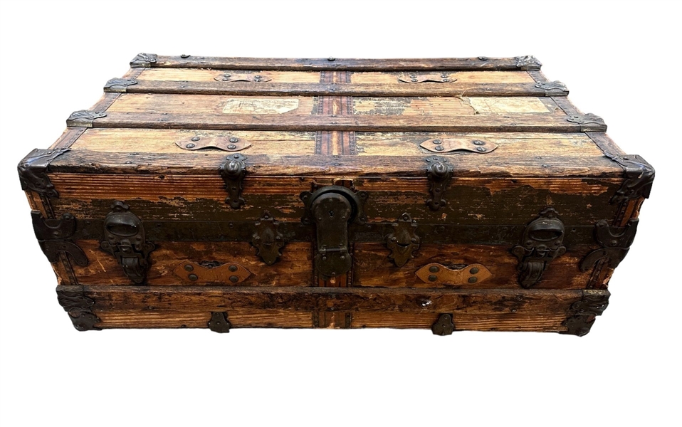 Antique Wood and Brass Steamer Trunk