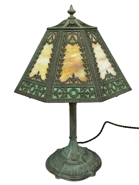 Neoclassical 8 Panel Slag Glass Lamp