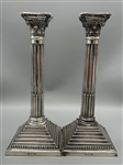 Pair Sterling Silver Corinthian Style Weighted Candlesticks Fergenbaum and Sons England