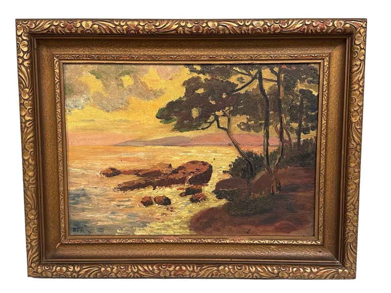 Oil Painting on Board Signed REH in Period Frame.