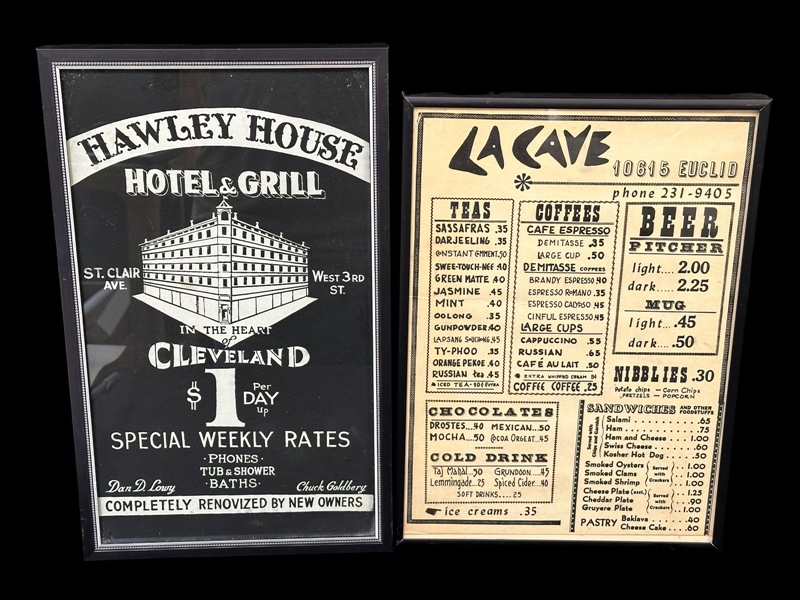 (2) Framed Cleveland Restaurant Advertisements