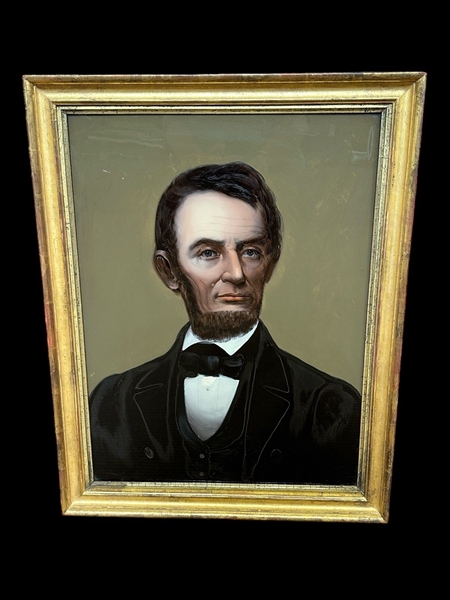 Abraham Lincoln Portrait Reverse Painting on Glass Attributed to William Matthew Prior (1806 to 1873)