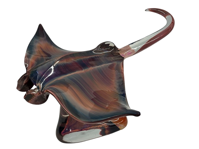 Dino Rosin (Italian 1948-Present) "Manta Ray" Murano Calcedonia Glass Sculpture