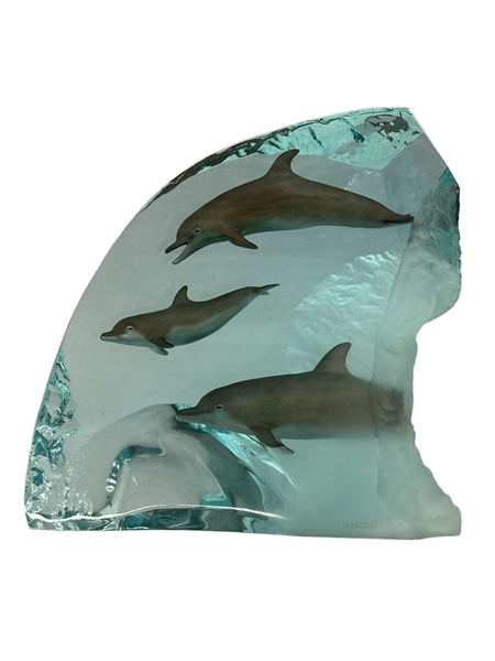 Robert Wyland Lucite Dolphin Sculpture